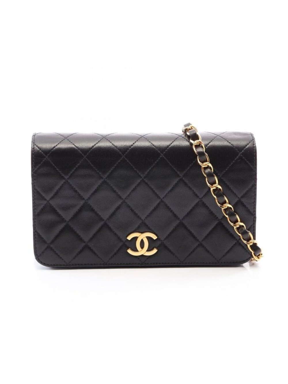 Chanel Shoulder Bag Mini Quilted Push Lock Full Flap Black Lambskin Small Chain